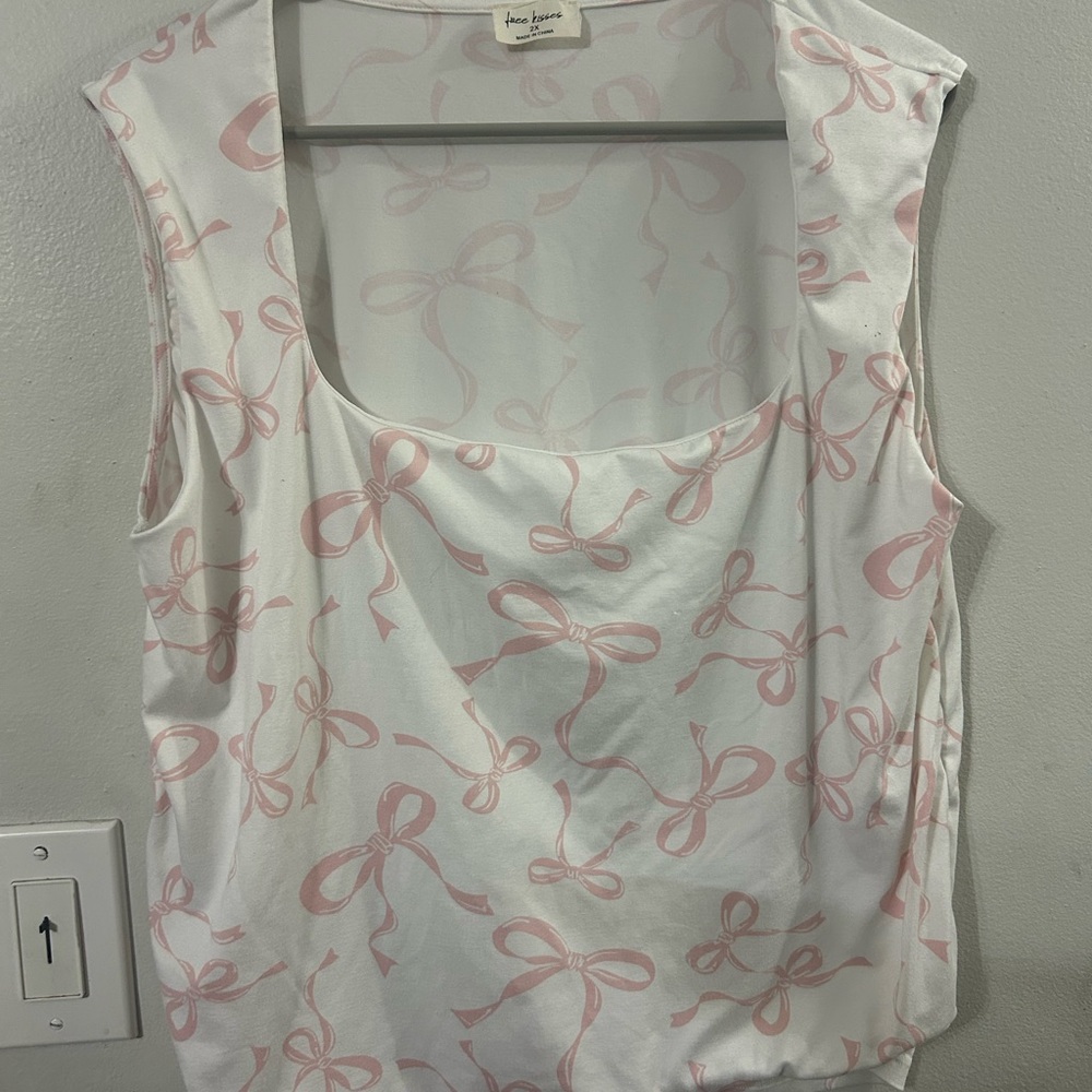 White Tank Top with Pink Bow Print